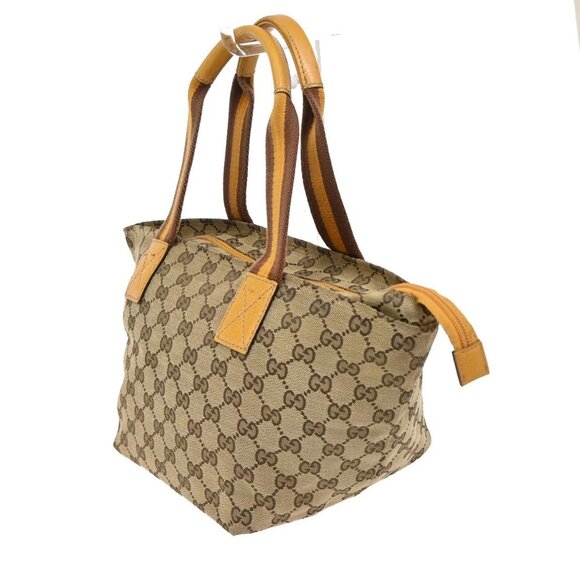 GUCCI Logo Sherry GG Pattern Hand Bag Canvas Leather Brown Italy 31FC137 - Picture 4 of 16